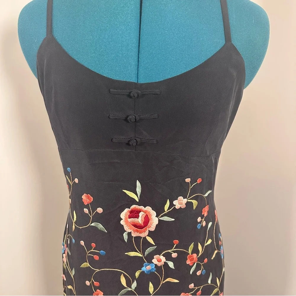 Sue Wong Vintage Black Silk Maxi Dress with Floral Embroidery & Fringe - Picture 3 of 16